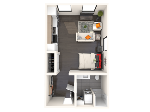 Floor plan for studio, 1 bath, 502 sqft